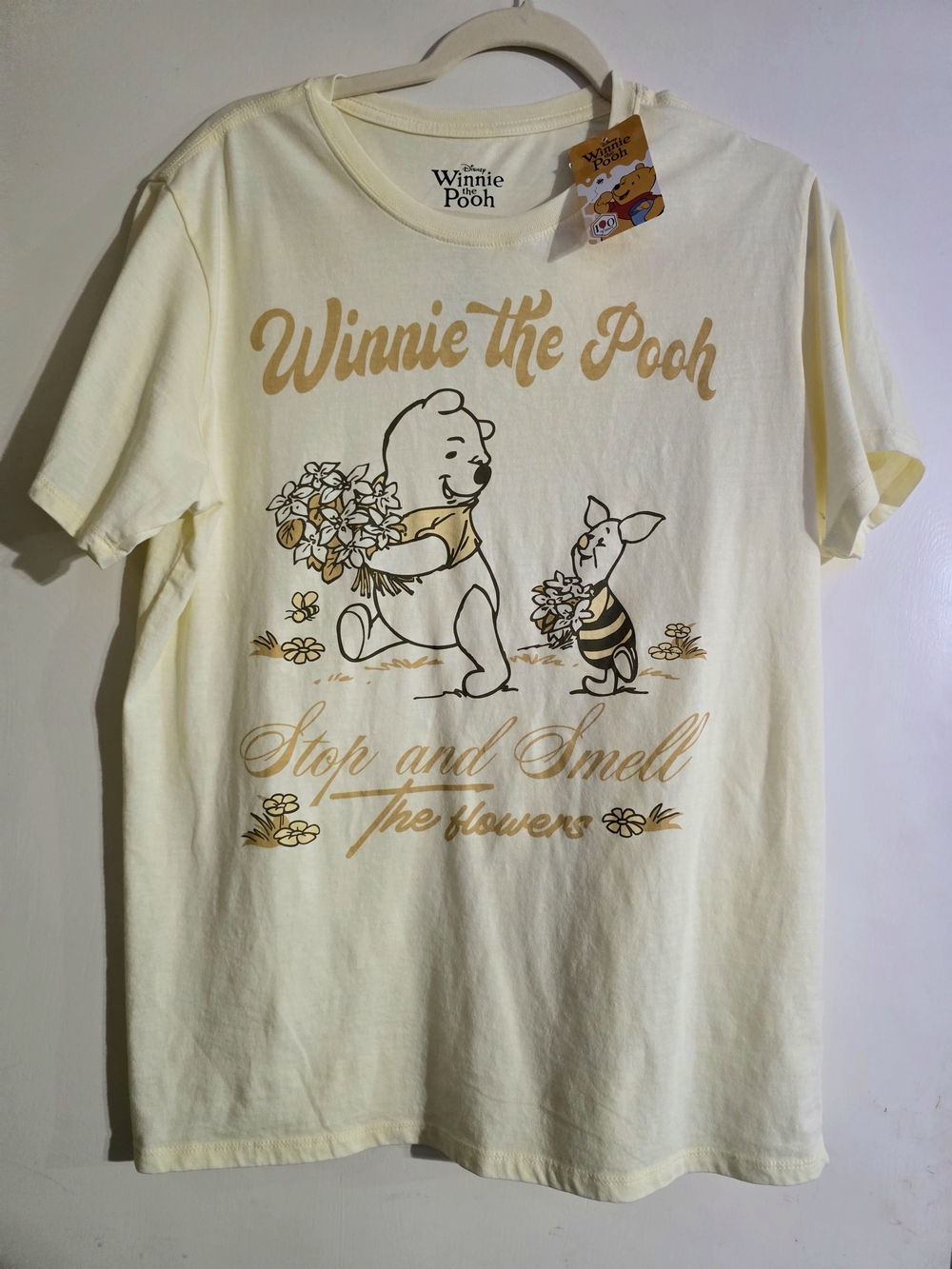 New Disney Womens Winnie the Pooh Medium Yellow Graphic Tee